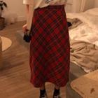 High-waist Woolen Plaid Skirt