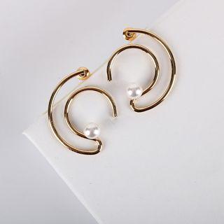 Faux Pearl Alloy Earring 1 Pair - S925 Silver - Gold - One Size