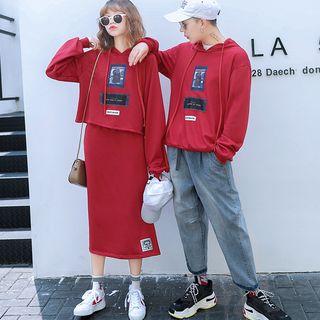 Couple Matching Applique Hoodie / Applique Midi Skirt / Set