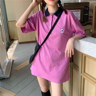 Color Block Floral Polo Shirt Dress