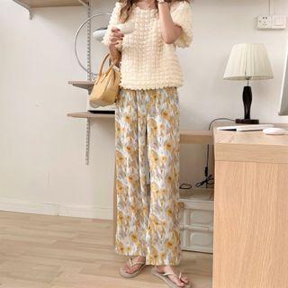 Floral Wide-leg Pants / Short-sleeve Top