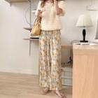 Floral Wide-leg Pants / Short-sleeve Top