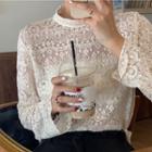 Mock-turtleneck Long-sleeve Lace Top As Shown In Figure - One Size