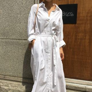 Tie Waist Midi Shirt Dress