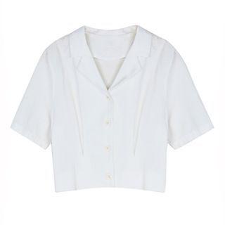Short-sleeve Open-collar Crop Shirt Off-white - One Size
