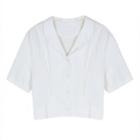 Short-sleeve Open-collar Crop Shirt Off-white - One Size