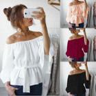Off-shoulder Tie-waist Chiffon Blouse
