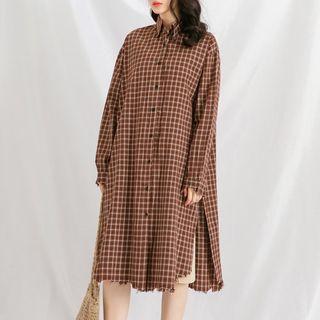 Check Side Slit Long Shirt