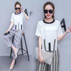 Set: Striped Short-sleeve T-shirt + Striped Wide Leg Pants