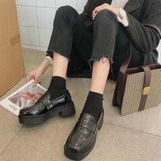 Square-toe Platform Block Heel Loafers