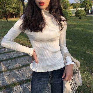 Frill Trim Long Sleeve Knit Top