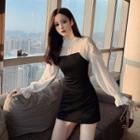 Set: Long-sleeve Dotted Mesh Panel Top + Shorts