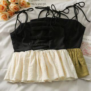 Ribbon-strap Colorblock Peplum Top