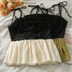 Ribbon-strap Colorblock Peplum Top