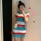 Short-sleeve Striped Mini Knit Dress Stripes - Multicolor - One Size