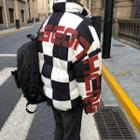 Long-sleeve Letter Print Checkerboard Padded Coat