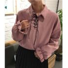 Long-sleeve Lace-up Placket Top
