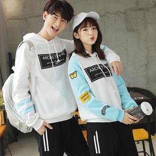 Couple Matching Print Panel Long-sleeve Hoodie