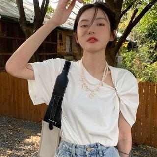 Short-sleeve Asymmetrical Top White - One Size