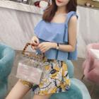 Set: Shoulder-tie Layered Top + Print Shorts