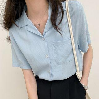 Plain Pocket Button-up Blouse