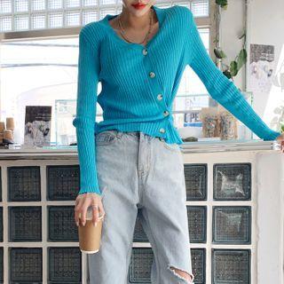 Two-way V-neck Ribbed Cardigan