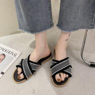 Fringed Cross-strap Flat Slide Sandals