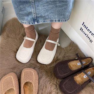 Square-toe Fleece Flat Mary Jane Shoes