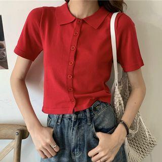 Short-sleeve Cropped Knit Shirt