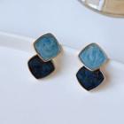 Sterling Silver Square Stud Earring 1 Pair - B-501 - Light Blue & Dark Blue - One Size