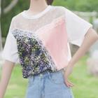 Lace Floral Panel Short-sleeve T-shirt