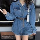 Collared Long-sleeve Denim Mini Dress