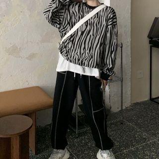 Zebra Print Long-sleeve Sweatshirt / Loose-fit Gathered Cuff Pants