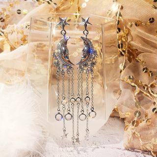 Moon-and-star Drop Earring 1 Pair - Silver Stud - Silver - One Size