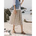 Band-waist Floral Print Skirt Beige - One Size