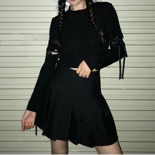 Lace Up Long-sleeve T-shirt Black - One Size