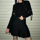 Lace Up Long-sleeve T-shirt Black - One Size