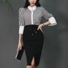 Striped Shirt / High Waist Pencil Skirt / Set