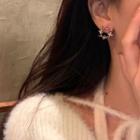 Rhinestone Flower Hoop Stud Earring 1 Pair - Silver Needle - Green & White - One Size