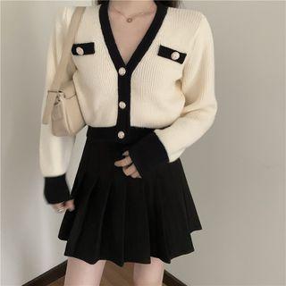 V-neck Color Block Knit Top / Pleated Mini Skirt (various Designs)