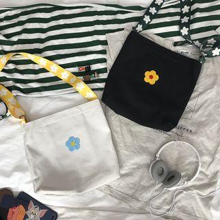 Canvas Floral Applique Crossbody Bag