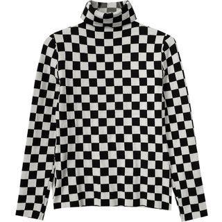 Long-sleeve Turtleneck Top Black & White - One Size