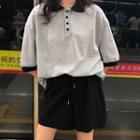 Short-sleeve Color Block Polo Shirt / Drawstring Shorts