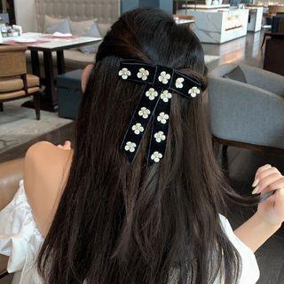 Floral Velvet Hair Clip Black - One Size