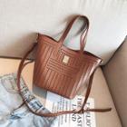 Set: Perforated Faux-leather Shoulder Bag + Drawstring Pouch