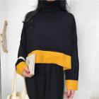 Color Panel Turtleneck Cropped Sweater