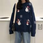 Christmas Pattern Round-neck Cardigan/ Fleece Lined Sweatshirt