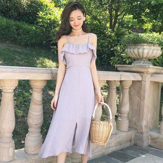Ruffle Spaghetti Strap Midi A-line Dress