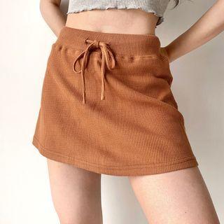 Plain Waffle Plaid A-line Short Skirt