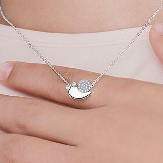 Snail Rhinestone Pendant Sterling Silver Necklace Silver - One Size
